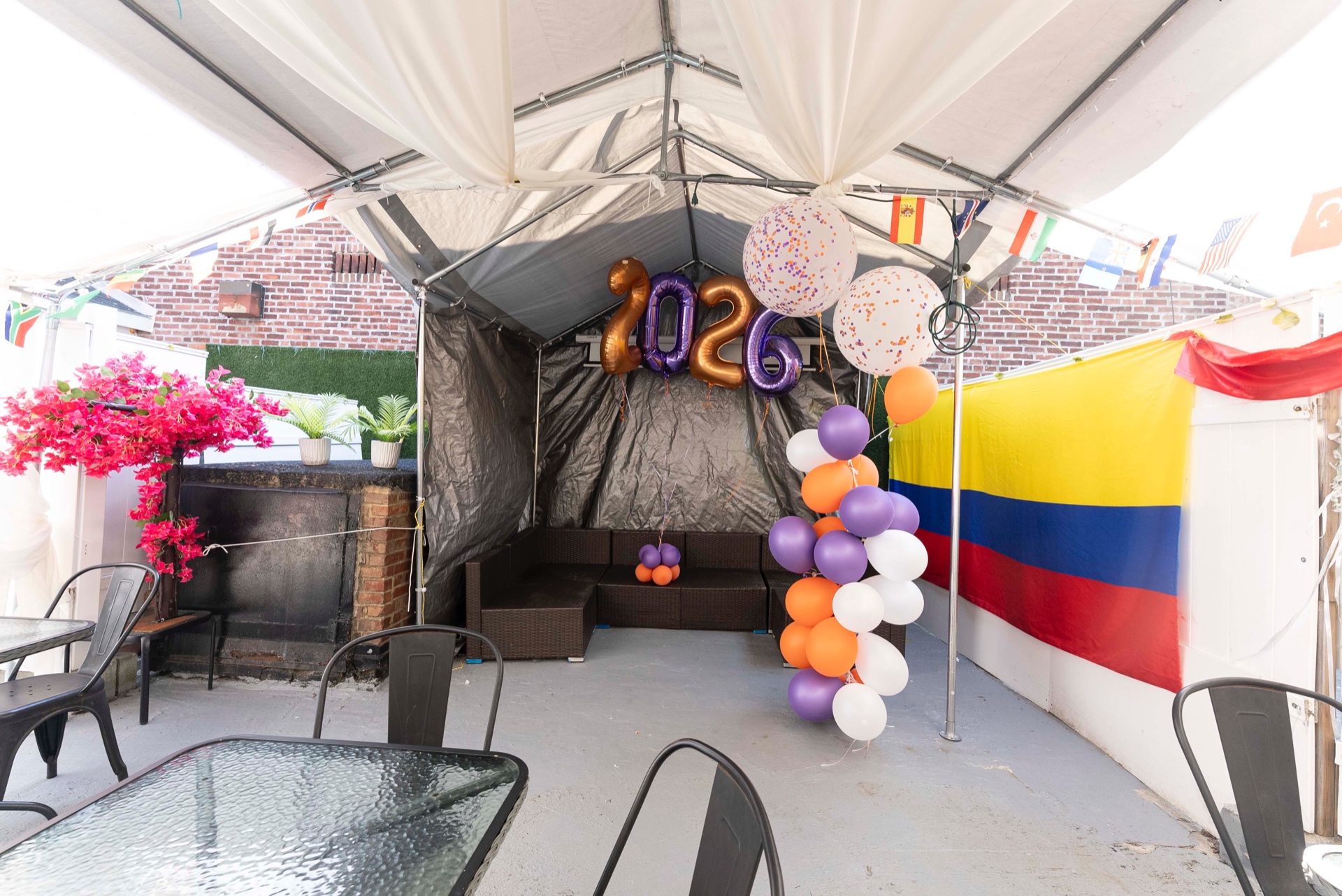 Private celebration setup with Colombian flag